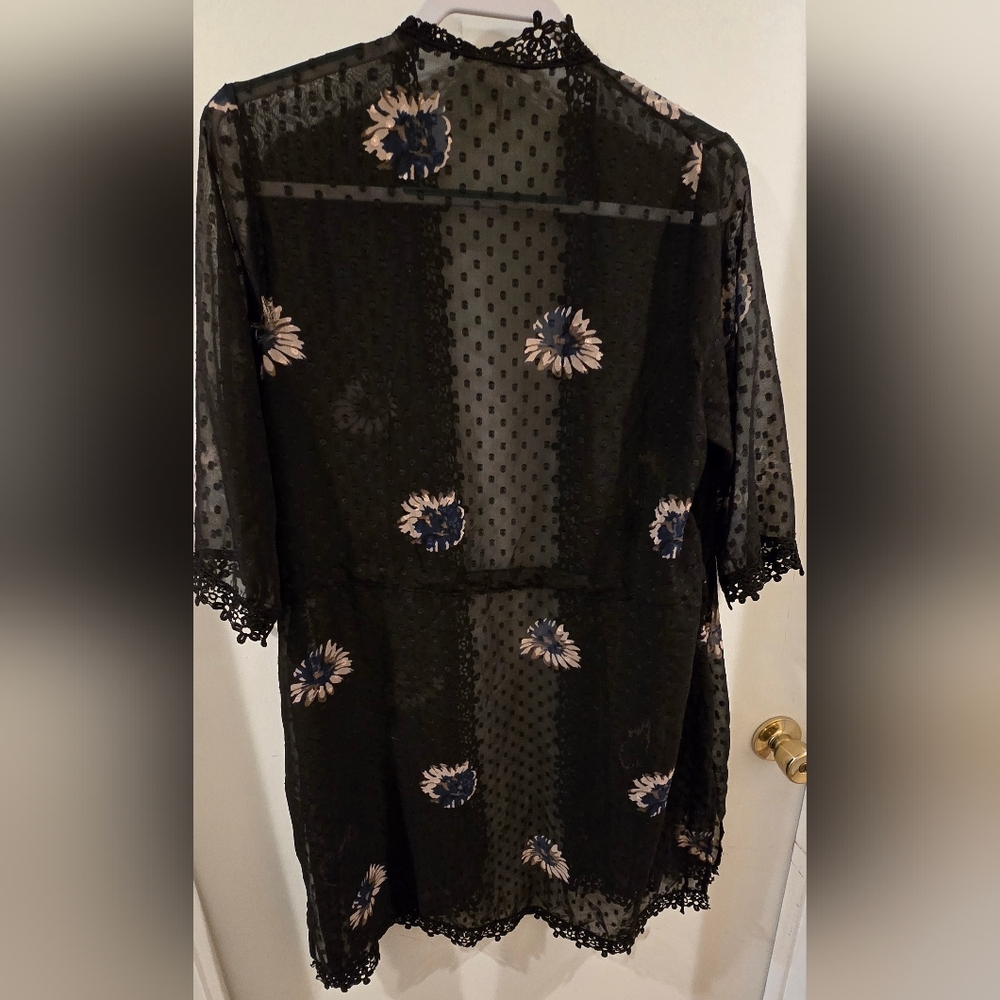 Black Blue Kimono Lace Shear Detail Coverup Sm-Med ladies